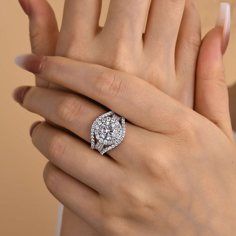 Ahabobo Timeless Split Shank Halo Round Cut Engagement Ring