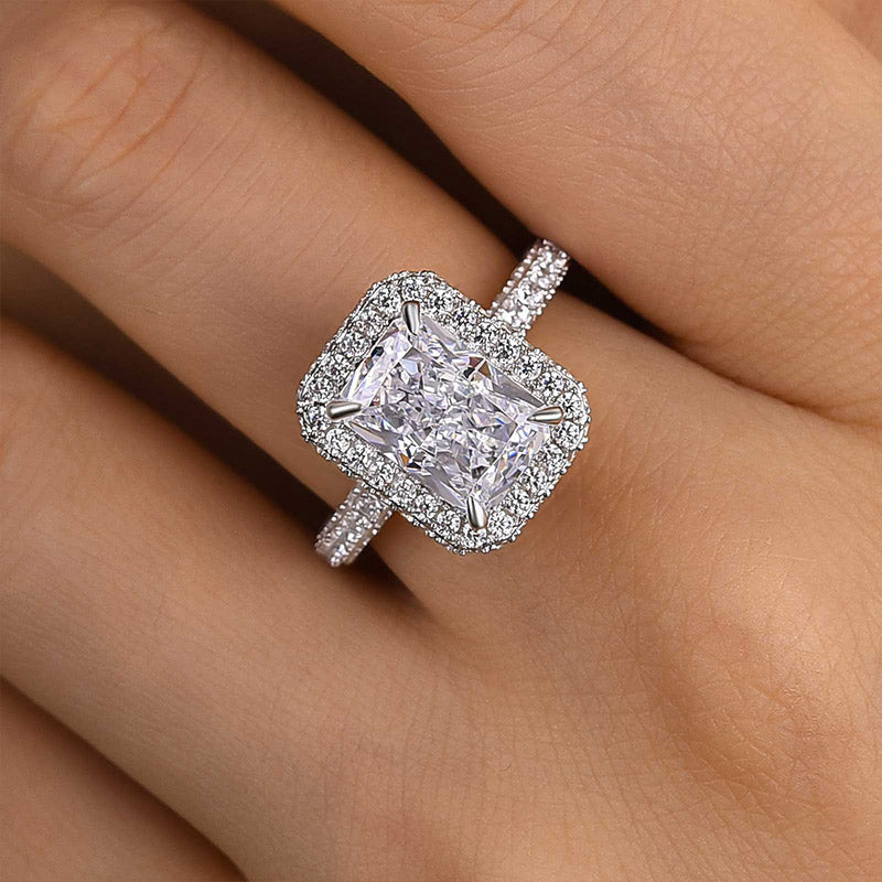 Ahabobo Simulated Diamond Halo Radiant Cut Engagement Ring