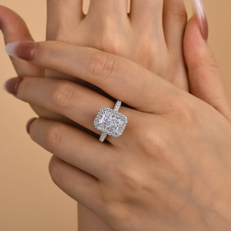 Ahabobo Simulated Diamond Halo Radiant Cut Engagement Ring