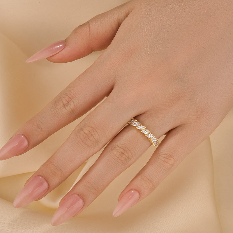 Marquise Cut Half Wedding Band In Sterling Silver