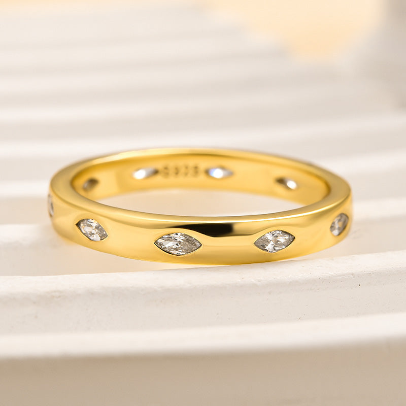 Ahabobo Noble Marquise Cut Yellow Gold Wide Wedding Band