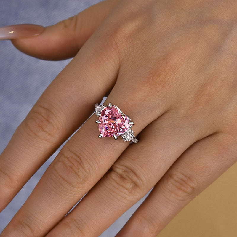 Royal Romantic 5.0 CT Pink Heart Cut Engagement Ring In Sterling Silver