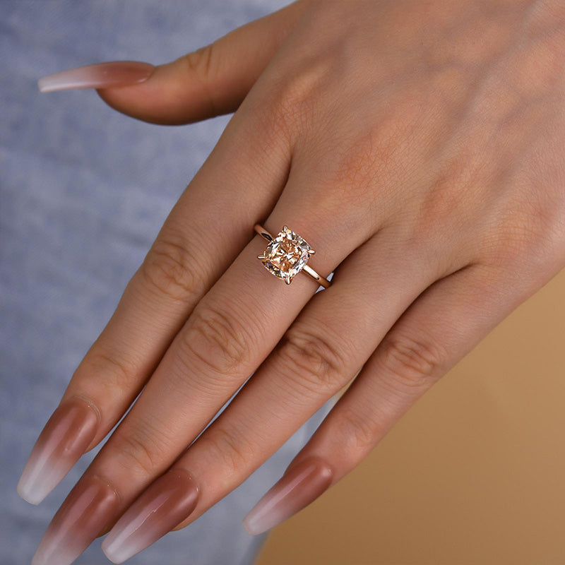 Elegant 3.0 Carat Cushion Cut Champagne Engagement Ring for Women In Sterling Silver