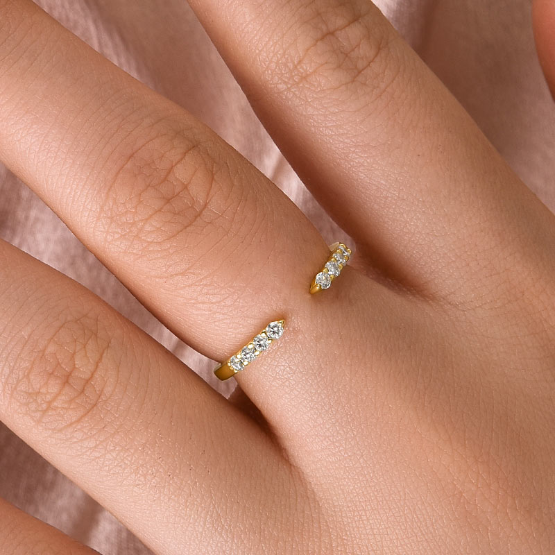 Ahabobo Dainty Moissanite Yellow Gold Open Wedding Band In Sterling Silver
