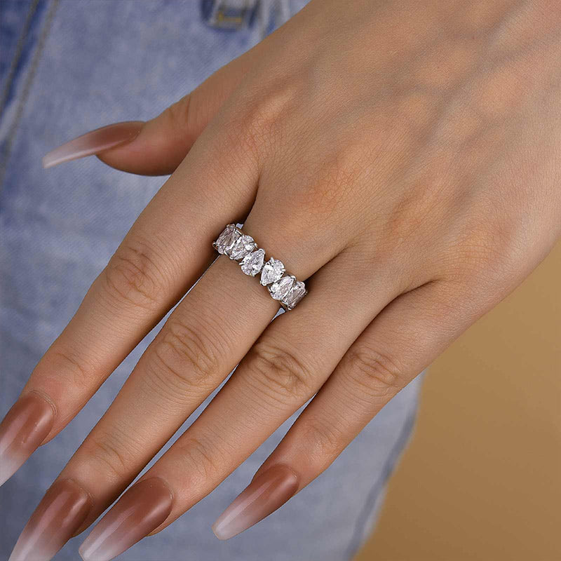 Ahabobo Special Full Pear Cut Women's Wedding Band In Sterling Silver