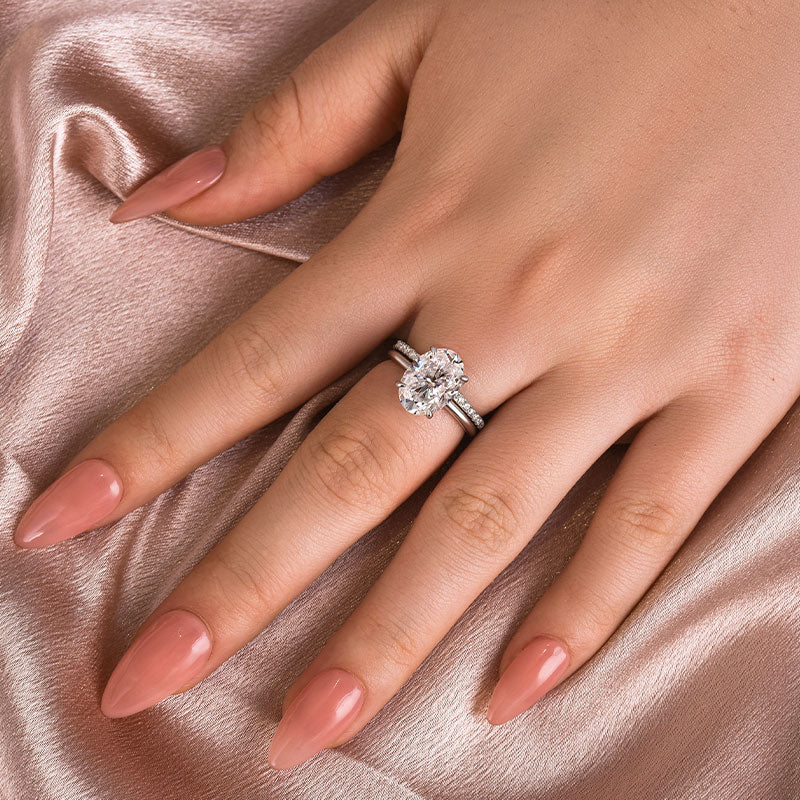 Maxine Moissanite 4.0 Ct Hidden Halo Solitaire Oval Cut Wedding Ring