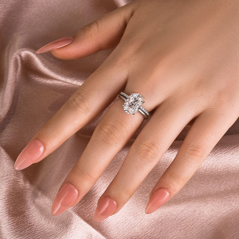 Maxine Moissanite 4.0 Ct Hidden Halo Solitaire Oval Cut Wedding Ring