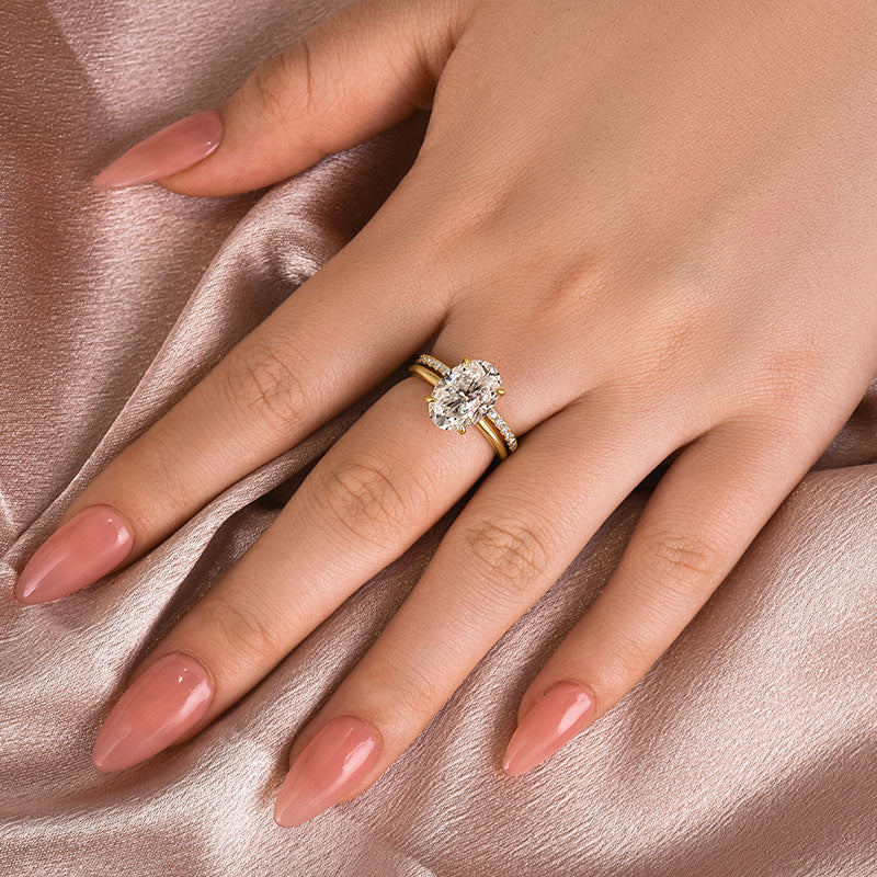Maxine Moissanite 4.0 Ct Hidden Halo Solitaire Oval Cut Wedding Ring