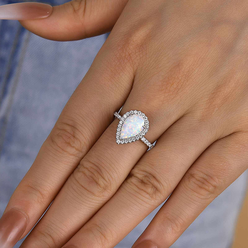 Ahabobo Unique 2.2 CT Simulated Diamond Pear Cut Halo Engagement Ring
