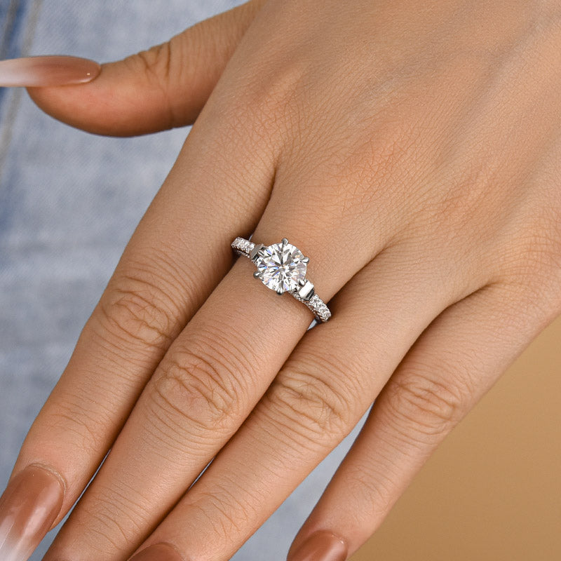 Maxine Moissanite Bow Base Design 2.0 Carat Round Cut Engagement Ring