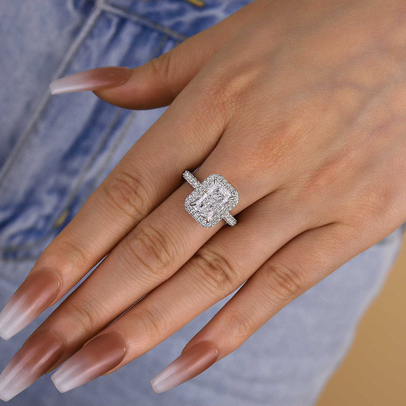 Ahabobo Simulated Diamond Halo Radiant Cut Engagement Ring