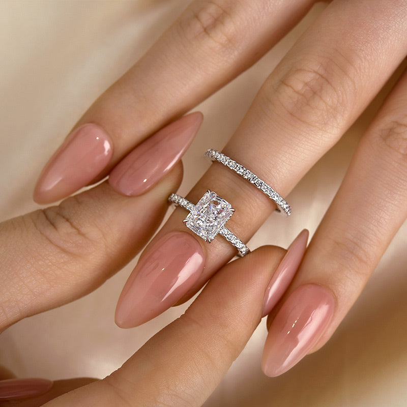 Maxine 2.0CT Radiant Cut Wedding Ring Set With Classic Wedding Band