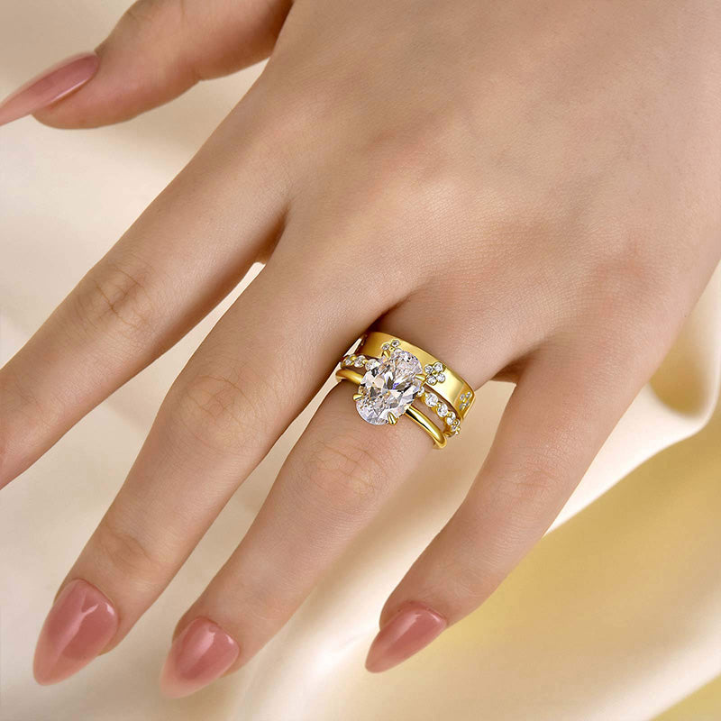 Ahabobo Noble Oval Cut 3PC Ring Set For Women