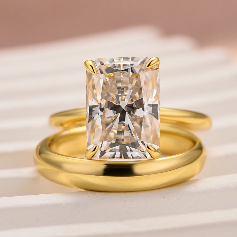 Maxine Moissanite 4.5 Ct Radiant Cut Yellow Gold Wedding Ring Set with Wide Band