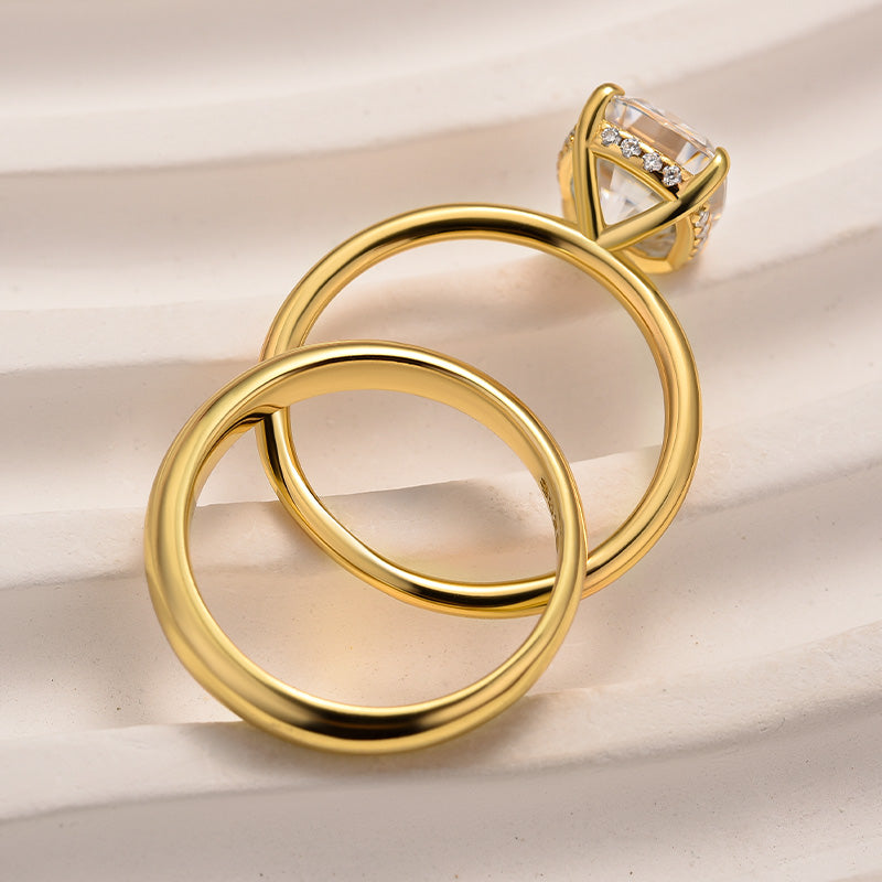 Maxine Moissanite 4.0 Ct Cushion Cut Yellow Gold Wedding Ring Set with Wide Band