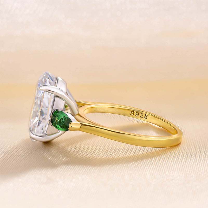 Vintage Two-Tone Oval Cut Three Stone Engagement Ring In Sterling Silver
