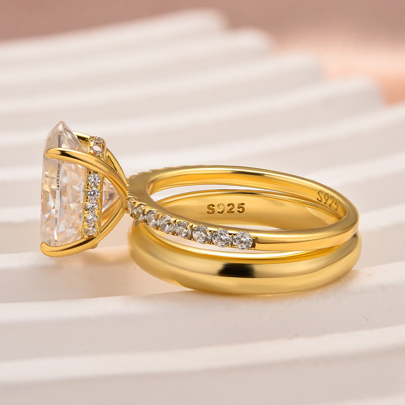 Maxine Moissanite 4.0 Ct Oval Cut Yellow Gold Wedding Ring Set with Wide Band