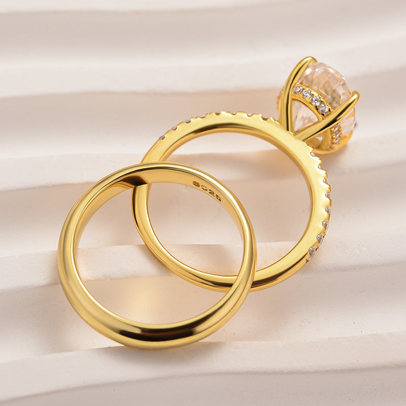 Maxine Moissanite 4.0 Ct Oval Cut Yellow Gold Wedding Ring Set with Wide Band