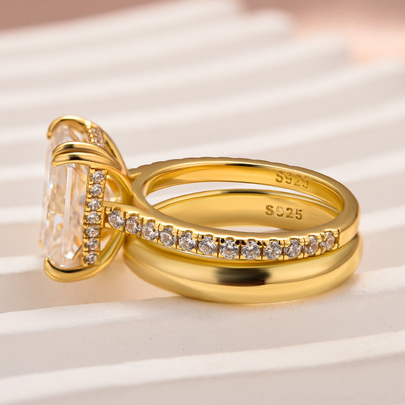 Maxine Classic Moissanite 4.5 Ct Radiant Cut Yellow Gold Wedding Ring Set with Wide Band