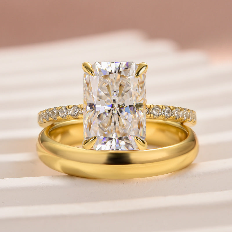 Maxine Moissanite 3.5 Ct Radiant Cut Wedding Ring Set with Wide Band