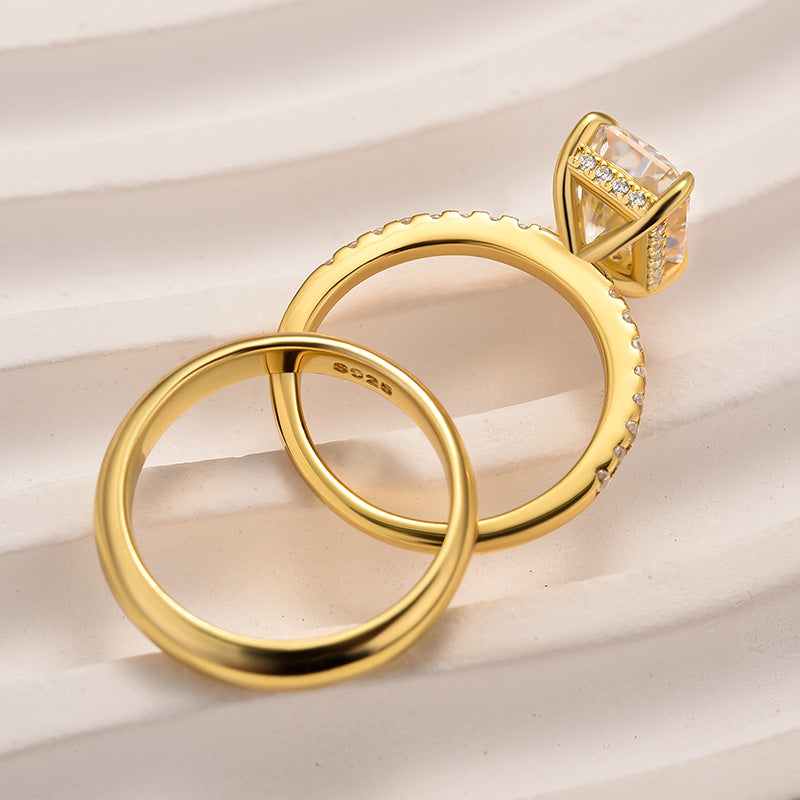 Maxine Moissanite 3.5 Ct Radiant Cut Wedding Ring Set with Wide Band
