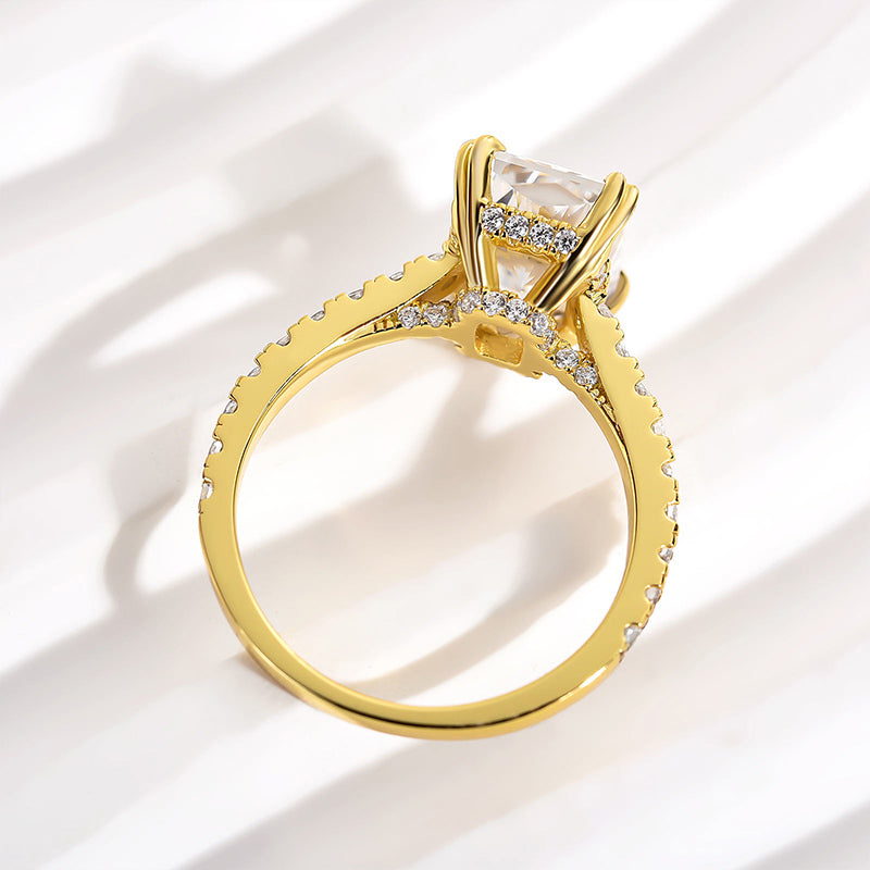 Stunning Yellow Gold Radiant Cut Sona Simulated Diamond Engagement Ring In Sterling Silver