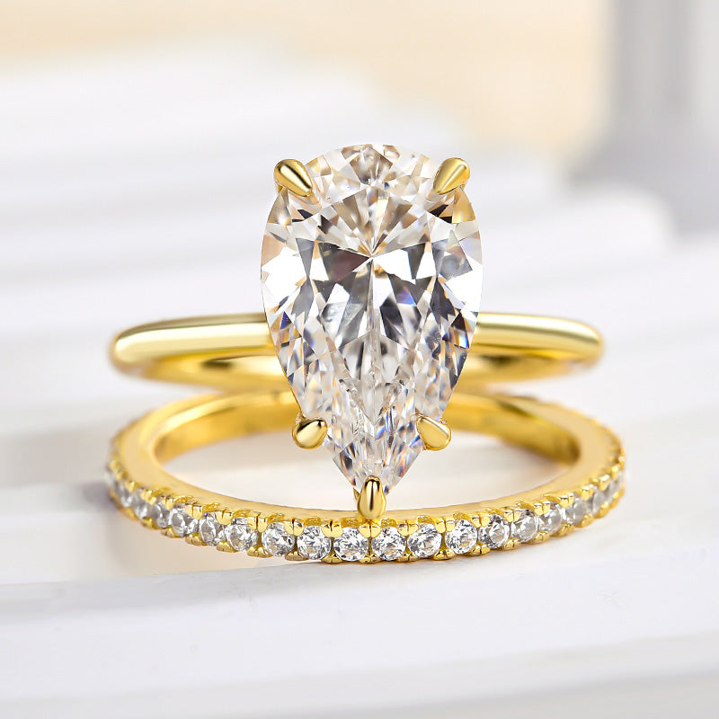 Lovely 3.5Ct Pear Cut Wedding Ring Set In Sterling Silver