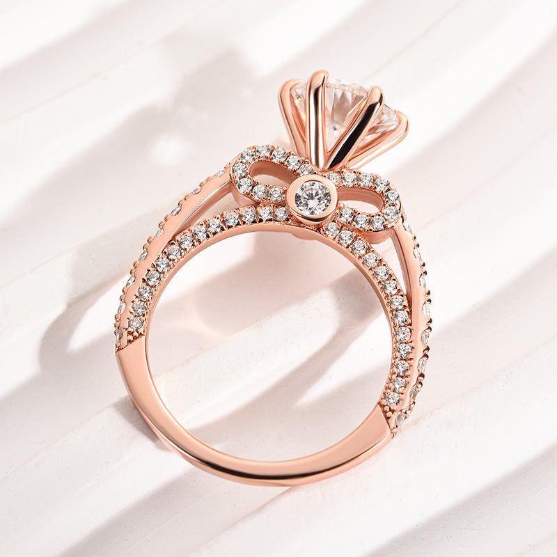 Maxine Moissanite Bow Base Design 2.0 Carat Round Cut Engagement Ring