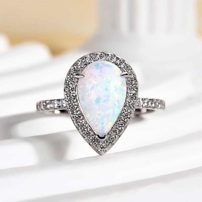 Ahabobo Unique 2.2 CT Simulated Diamond Pear Cut Halo Engagement Ring