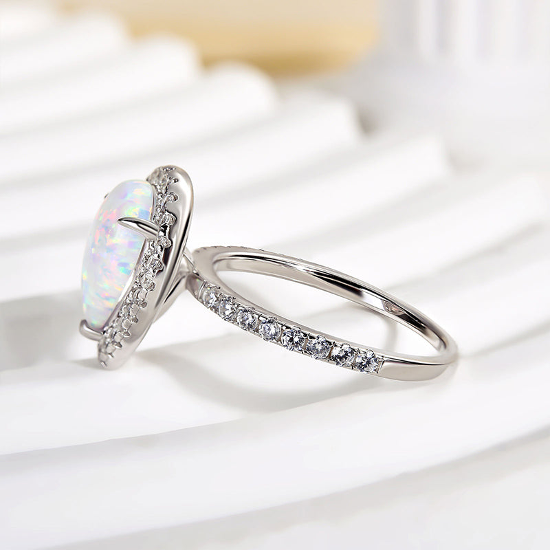 Ahabobo Unique 2.2 CT Simulated Diamond Pear Cut Halo Engagement Ring