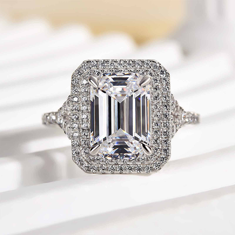 Ahabobo Classic Split Shank Halo Radiant Cut Engagement Ring