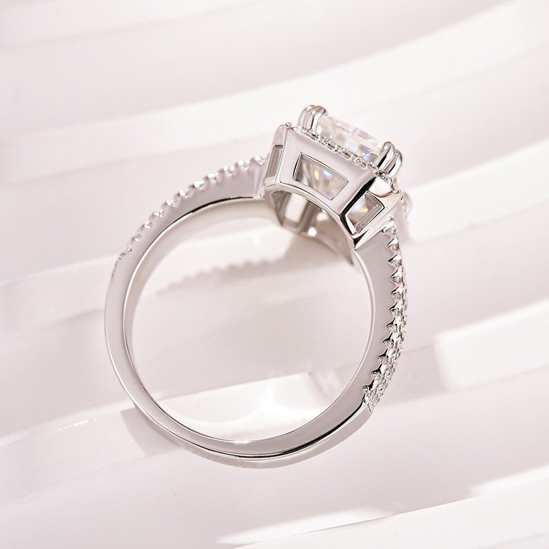 Moissanite Halo Three Shank 3.5Ct Radiant Cut White Gold Engagement Ring