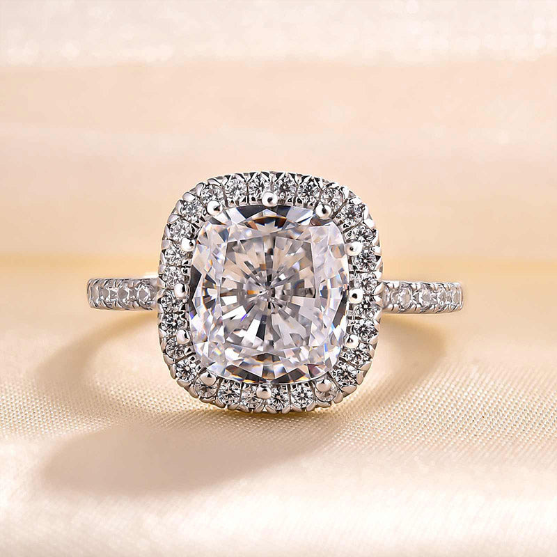 Elegant Halo Cushion Cut Engagement Ring In Sterling Silver