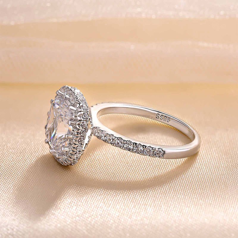Elegant Halo Cushion Cut Engagement Ring In Sterling Silver