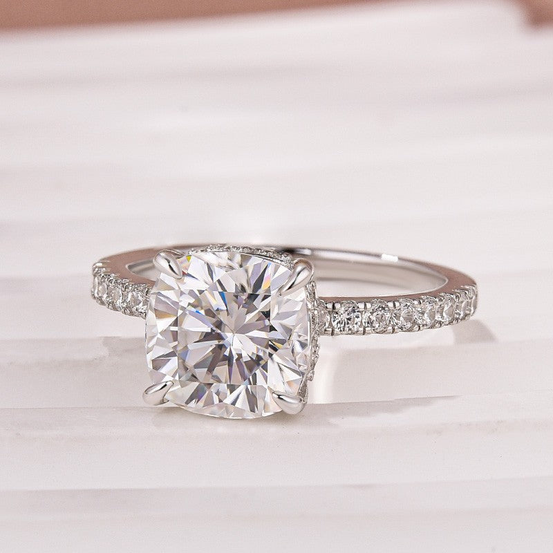 Moissanite 2.5 Ct Square Cushion Cut White Gold Promise Bridal Ring