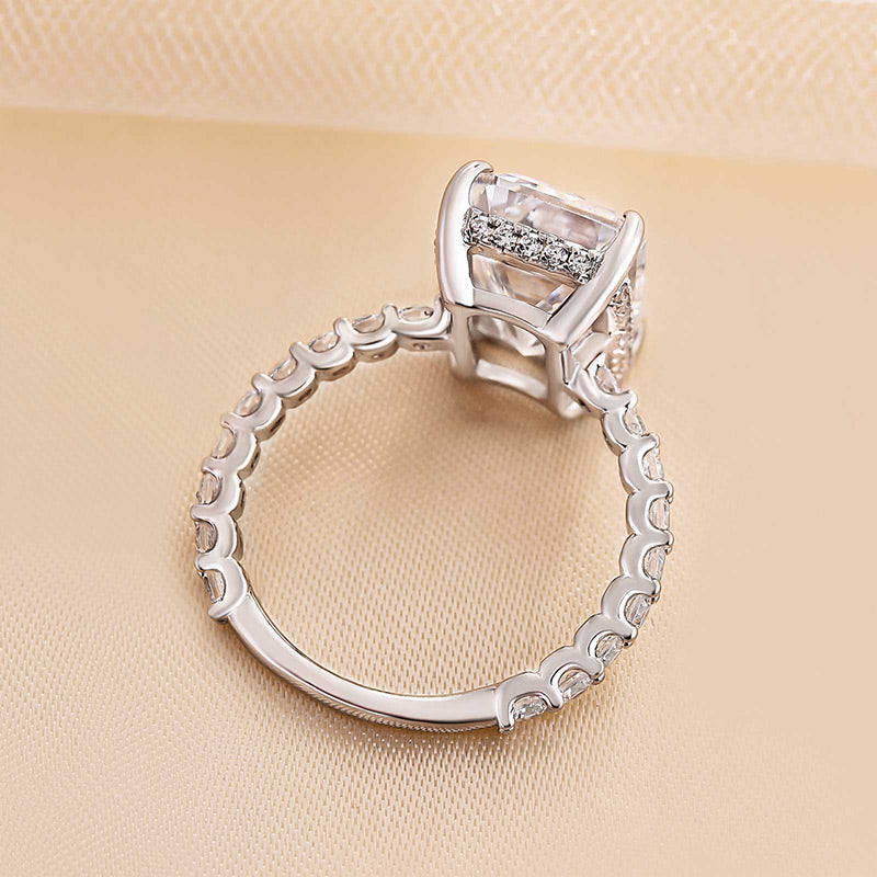 Exclusive Elongated Emerald Cut Engagement Ring In Sterling Silver