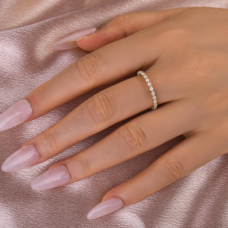 Ahabobo Moissanite Round Cut Full Eternity Wedding Band In Sterling Silver