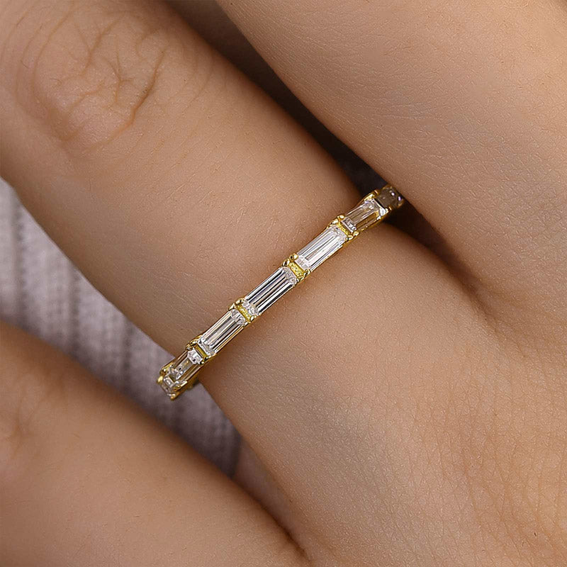 Dainty Yellow Gold Full Emerald Cut Wedding Band
