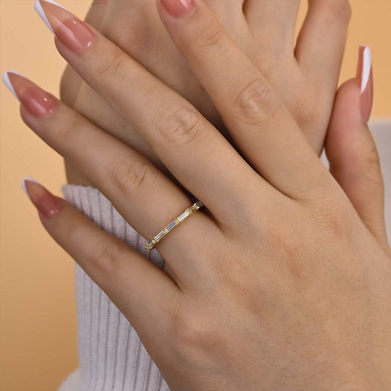 Dainty Yellow Gold Full Emerald Cut Wedding Band