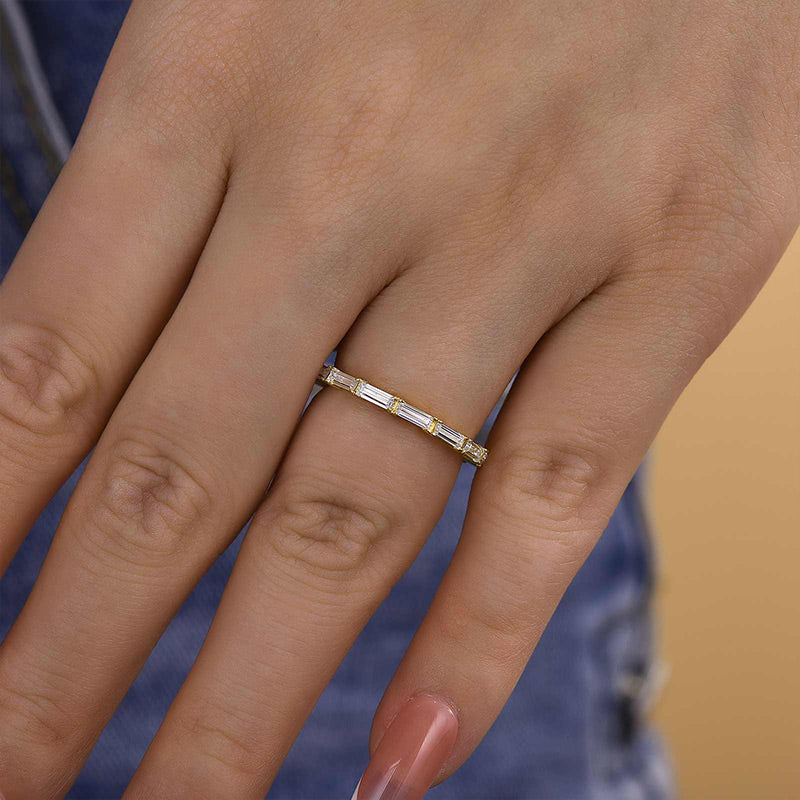 Dainty Yellow Gold Full Emerald Cut Wedding Band