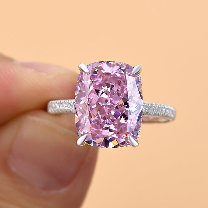 Lovely Crushed Ice Pink Stone Cushion Cut Engagement Ring
