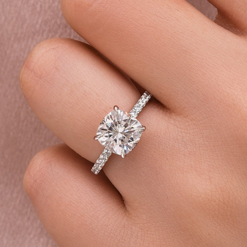 Moissanite 2.5 Ct Square Cushion Cut White Gold Promise Bridal Ring