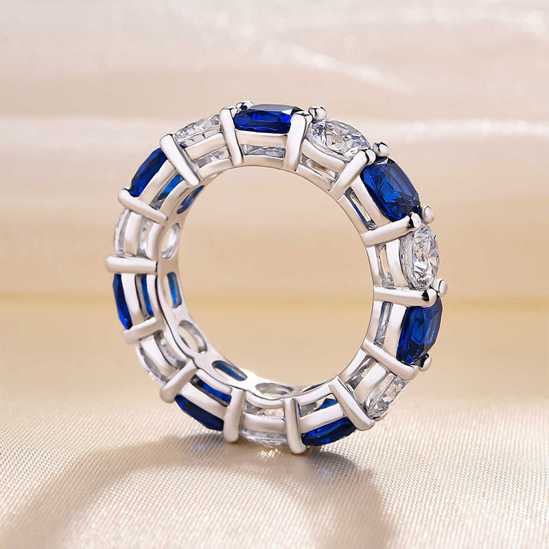 Gorgeous Blue & White Sapphire Wedding Band For Women In Sterling Silver