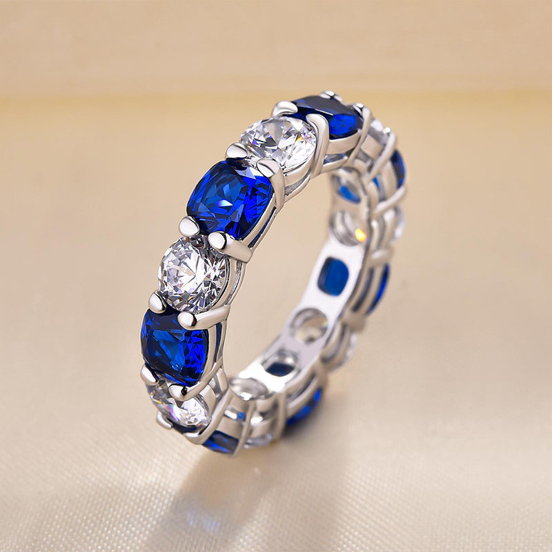 Gorgeous Blue & White Sapphire Wedding Band For Women In Sterling Silver