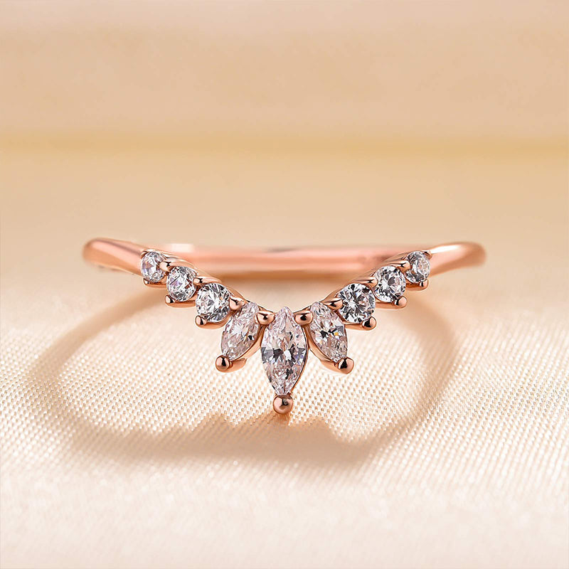 Elegant Rose Gold Chic V Shaped Stacking Wedding Band In Sterling Silver