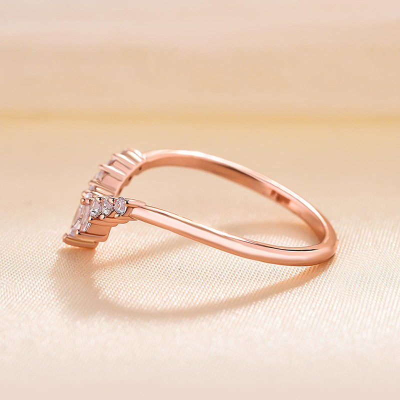 Elegant Rose Gold Chic V Shaped Stacking Wedding Band In Sterling Silver