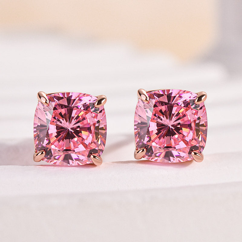 1.5Ct Special Rose Gold Morganite Pink Cushion Cut Earrings