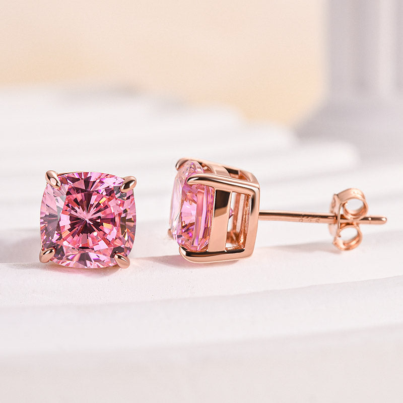 1.5Ct Special Rose Gold Morganite Pink Cushion Cut Earrings