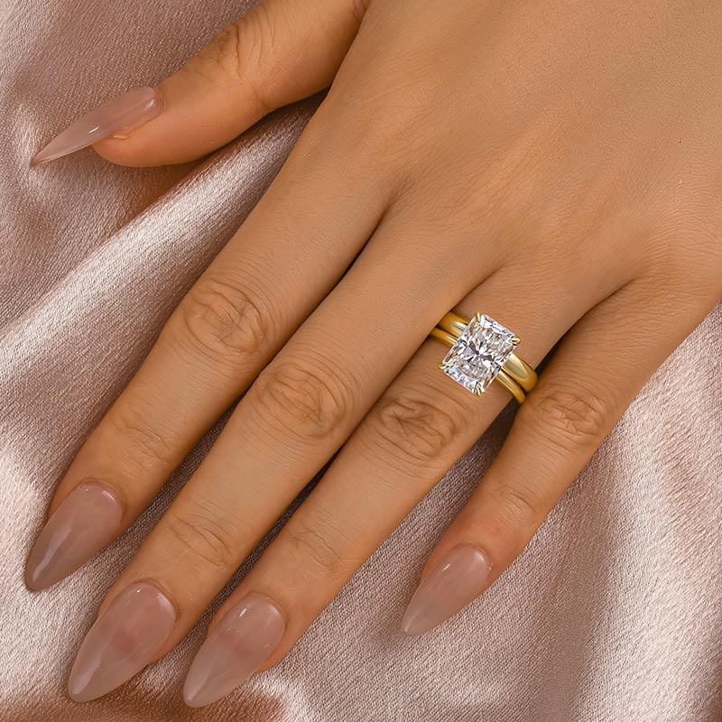 Maxine Moissanite 4.5 Ct Radiant Cut Yellow Gold Wedding Ring Set with Wide Band