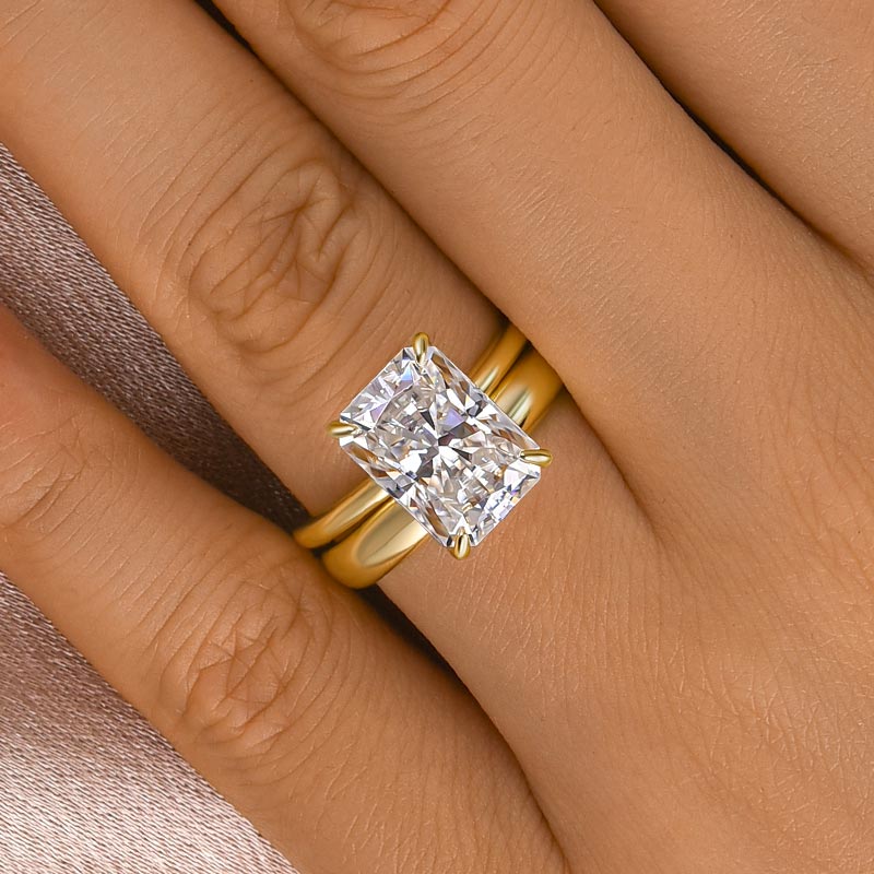Maxine Moissanite 4.5 Ct Radiant Cut Yellow Gold Wedding Ring Set with Wide Band
